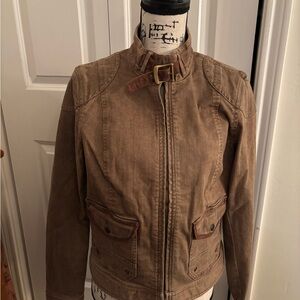 Lauren Ralph Lauren Jeans Co. Denim Tan Bomber Leather Trim Womens